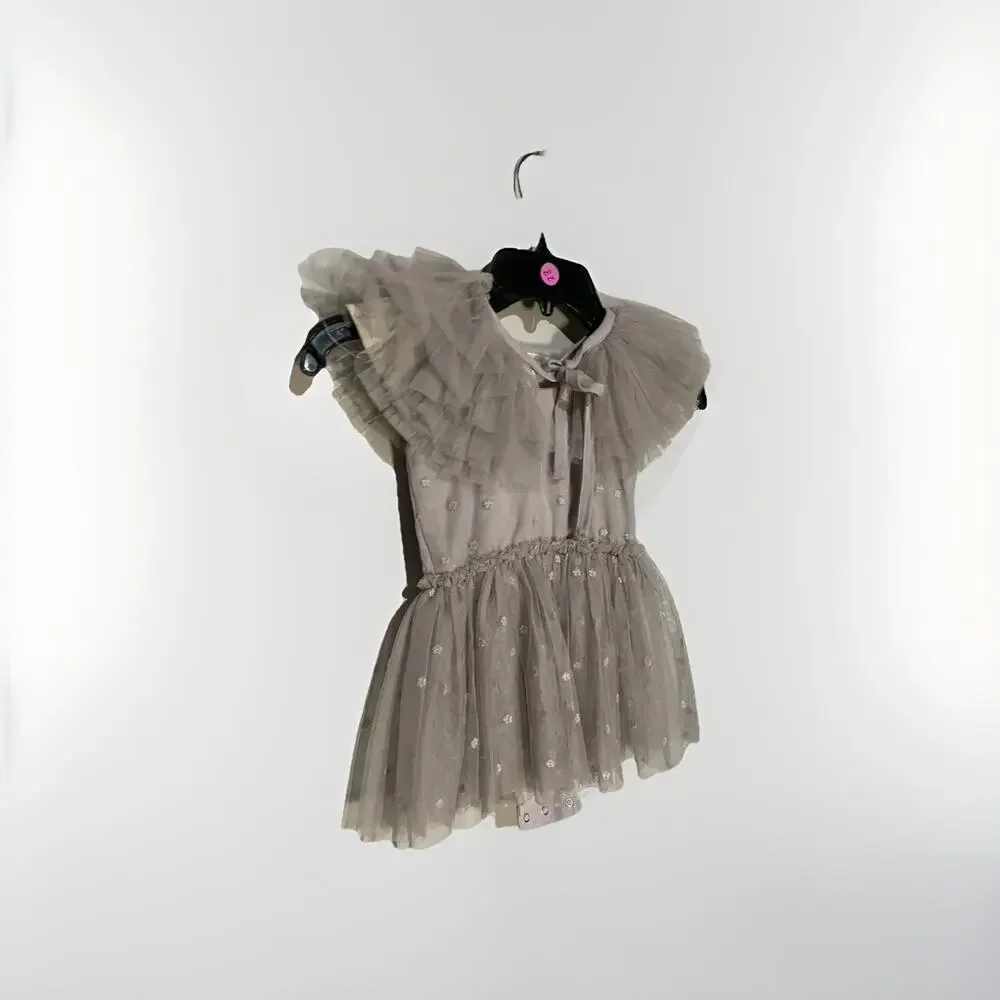 Noralee Poppy Dress Storm Gray Tulle Baby Girl‎ 4t Formal Feathers Party